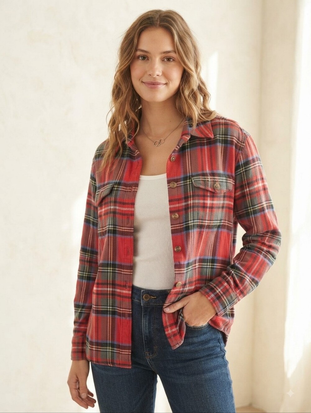 American Eagle Outfitters Red Plaid Utility Jacket
